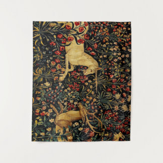 Mediaeval Unicorn Midnight Floral Garden Tapestry