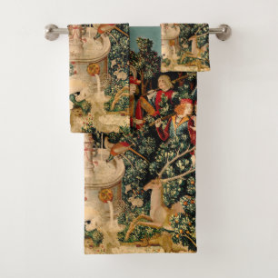Mediaeval Unicorn Tapestries Print: Met Cloisters Bath Towel Set