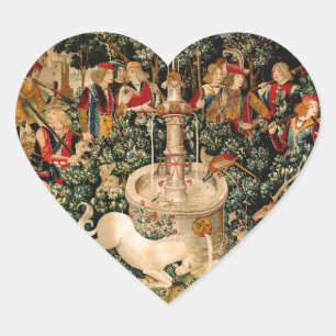 Mediaeval Unicorn Tapestries Print: Met Cloisters Heart Sticker
