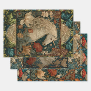 Mediaeval Unicorn Victorian Art Nouveau Floral Boh Wrapping Paper Sheet