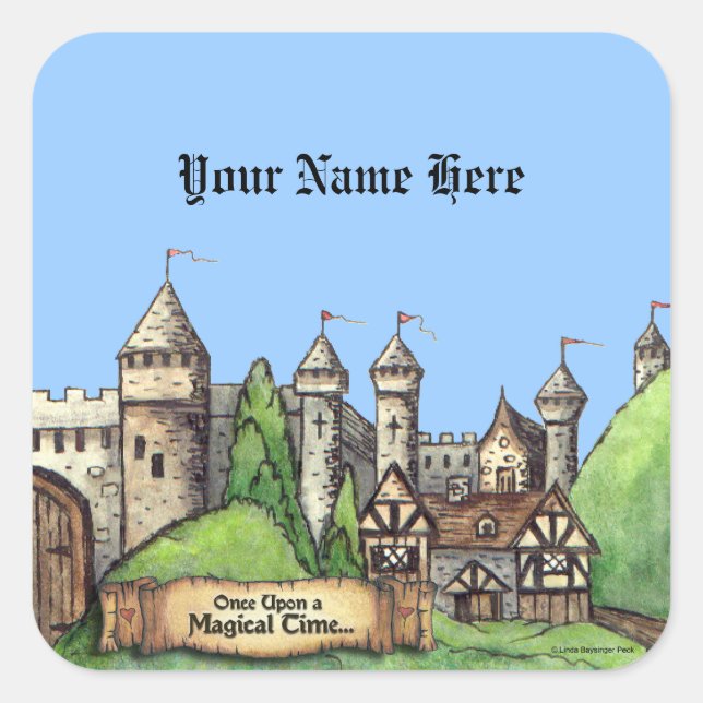 Mediaeval Village Design Square Sticker (Front)