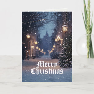 Mediaeval Village Winter Scene Merry Christmas Card