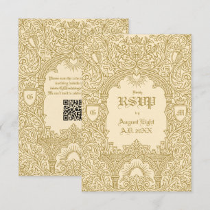 Mediaeval Vintage Royal Gold Monogram Wedding QR RSVP Card