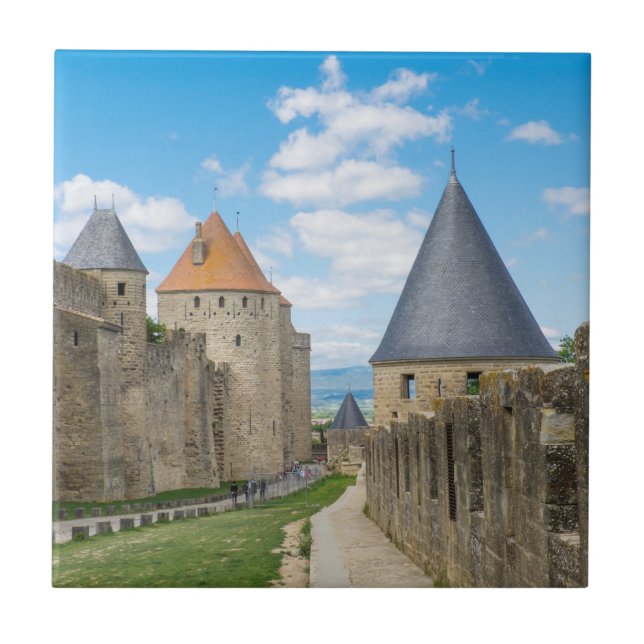 Mediaeval Walls of Carcassonne Ceramic Tile (Front)