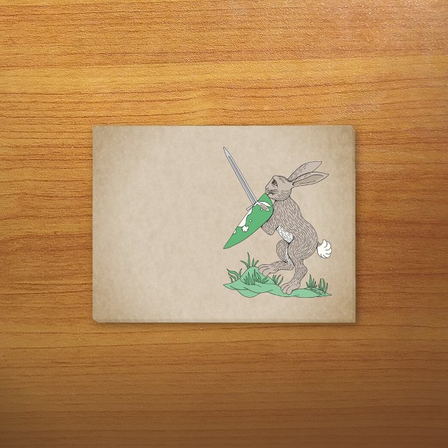 Mediaeval Warrior Rabbit Post-it Notes (Medieval Warrior Rabbit Post-it Notes Pad on Desk)