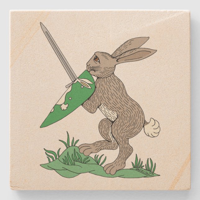 Mediaeval Warrior Rabbit Stone Coaster (Front)