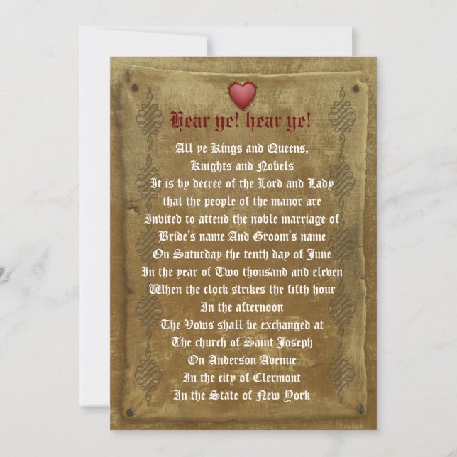 Mediaeval wedding  Invitation decree template (Front)