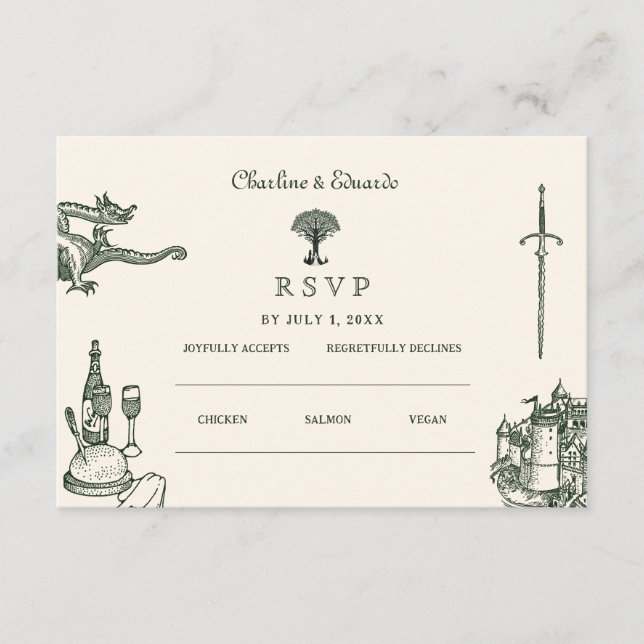 Mediaeval Wedding Wedding Website | RSVP QR Cod Enclosure Card (Front)