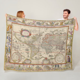 Mediaeval World Map (by Willem Blaeu) Fleece Blanket