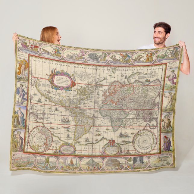 Mediaeval World Map (by Willem Blaeu) Fleece Blanket (In Situ)