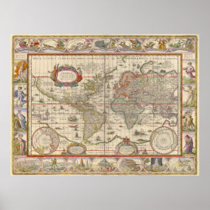 Mediaeval World Map by Willem Blaeu Poster