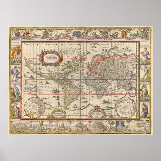 Mediaeval World Map by Willem Blaeu Poster (Front)