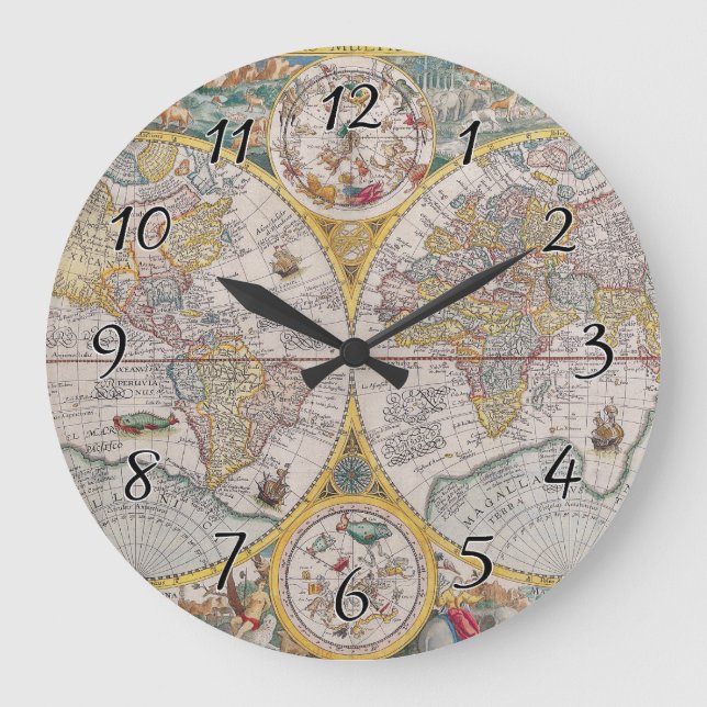 Mediaeval World Map From 1525 Large Clock (Front)