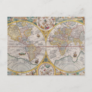 Mediaeval World Map From 1525 Postcard