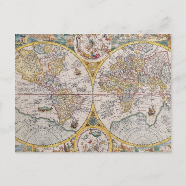 Mediaeval World Map From 1525 Postcard (Front)