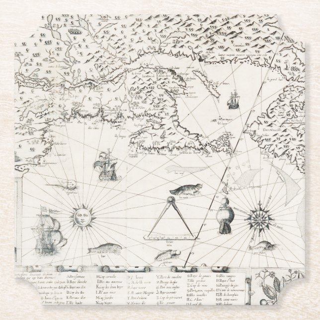 Mediaeval World map Quebec Nouvelle-France America Paper Coaster (Front)