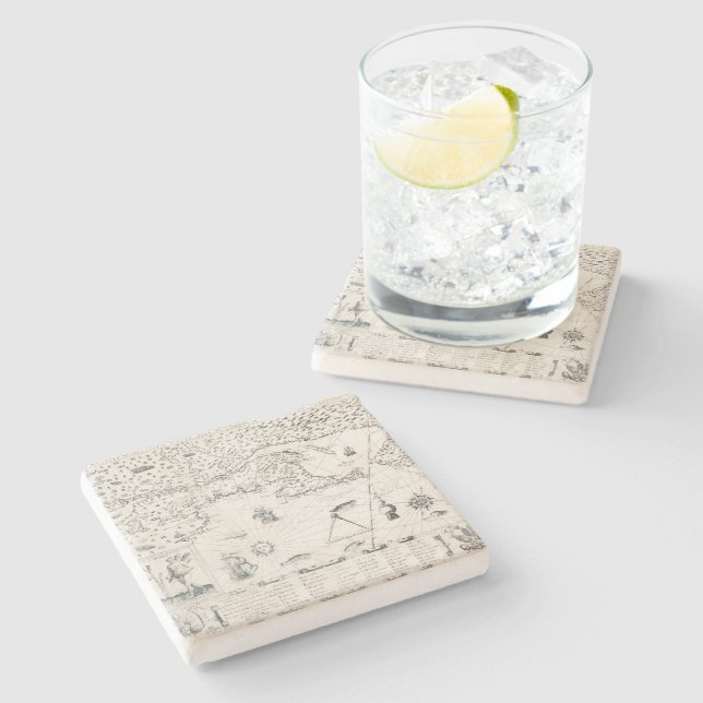 Mediaeval World map Quebec Nouvelle-France America Stone Coaster (Side)