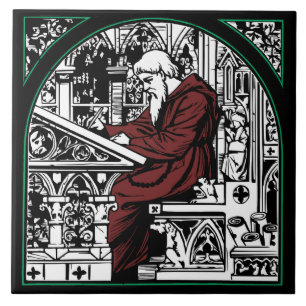 Mediaeval Writing Desk and Monk Ceramic Tile