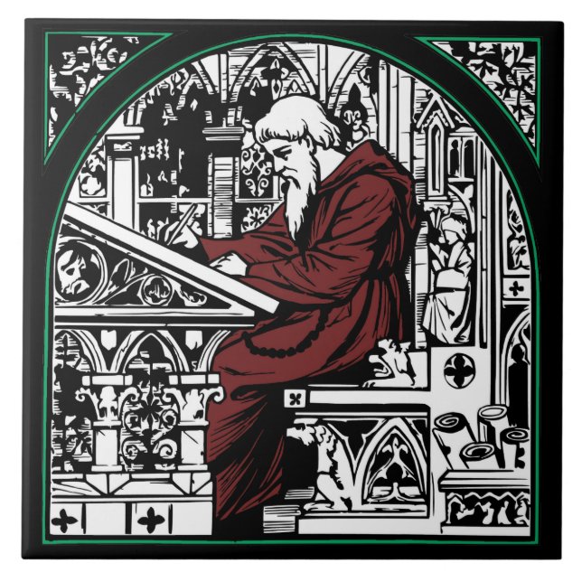 Mediaeval Writing Desk and Monk Ceramic Tile (Front)