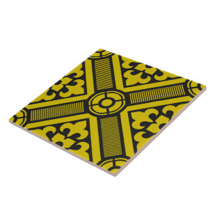 Mediaeval Yellow Black Lilies Romanesque Pattern Ceramic Tile
