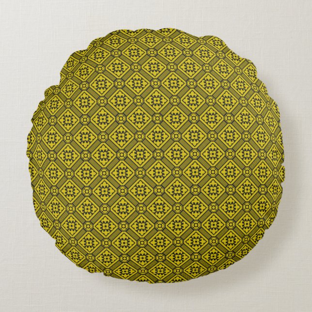 Mediaeval Yellow Black Lilies Romanesque Pattern Round Cushion (Front)