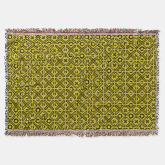 Mediaeval Yellow Black Lilies Romanesque Pattern Throw Blanket (Front)