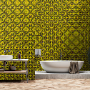 Mediaeval Yellow Black Lilies Romanesque Pattern Wallpaper