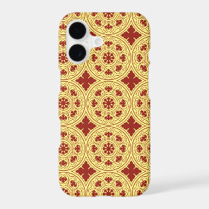 Mediaeval Yellow Red Rosette Flower Pattern