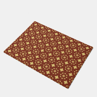 Mediaeval Yellow Red Rosette Tracery Flower Patter Doormat