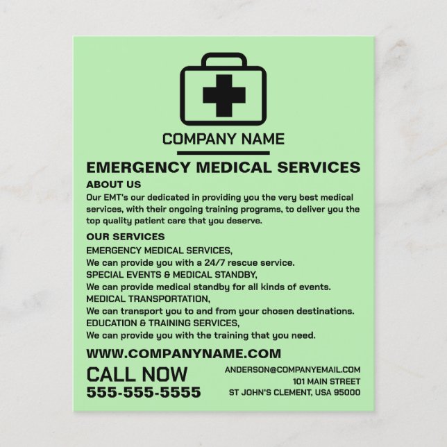 Medic Bag Design, EMT, Paramedic Advertising Flyer (Front)