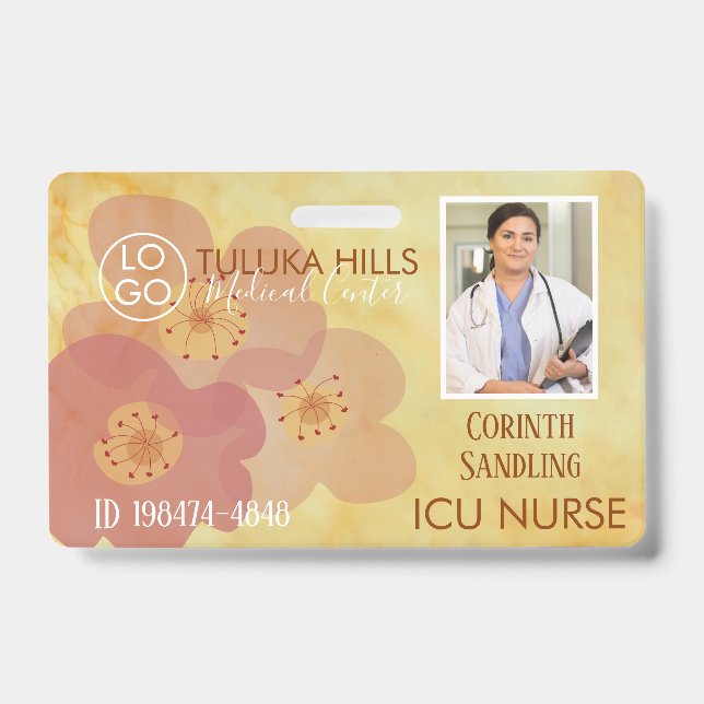 Medica Photo ID Soft Floral Hearts Badge (Front)