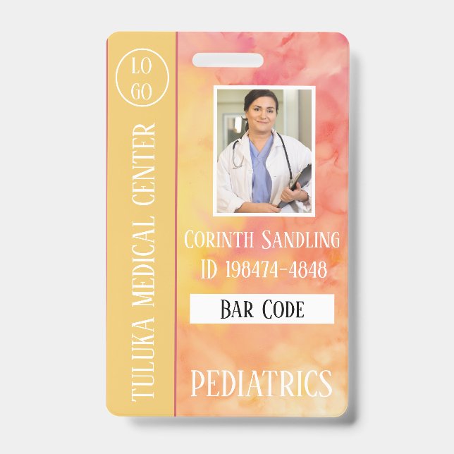 Medica Photo ID Warm Pink Yellow Inks Badge (Front)