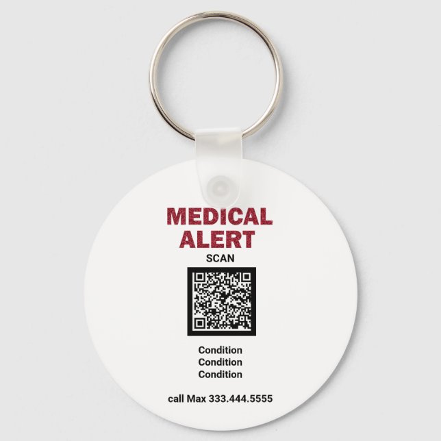 *~* Medical Alert AP38 QR ICE Keychain (Front)