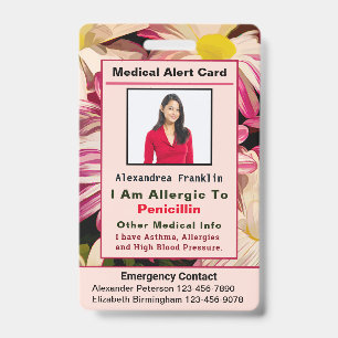 Medical Alert Emergency Contact Custom Card Badge ID Badge