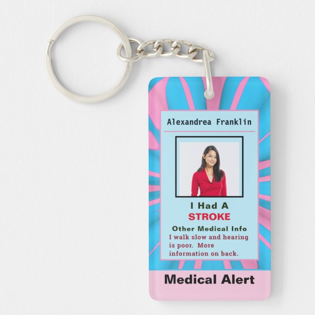 Medical Alert Emergency Contact Custom Card Key Ring (Front)