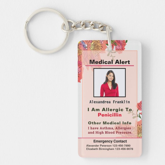 Medical Alert Emergency Contact Custom Key Ring (Front)