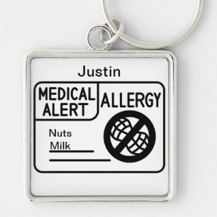 Medical Alert Food Allergy Adults Kids Key Ring