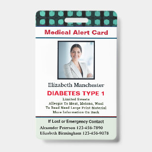 Medical Alert ID Card Photo Name Custom Badge