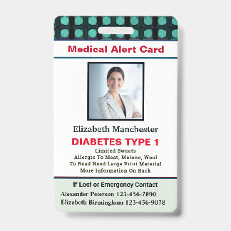 Medical Alert ID Card Photo Name Custom Badge