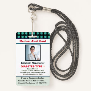 Medical Alert ID Card Photo Name Custom ID Badge