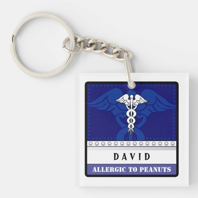 Medical Alert Keychain Blue - Customise (Front)