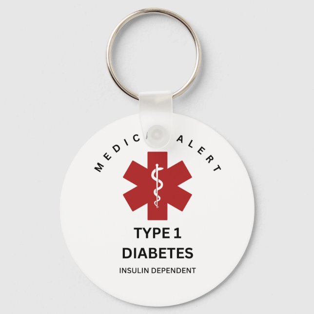 Medical Alert Keychain: Type 1 Diabetes  Key Ring (Front)