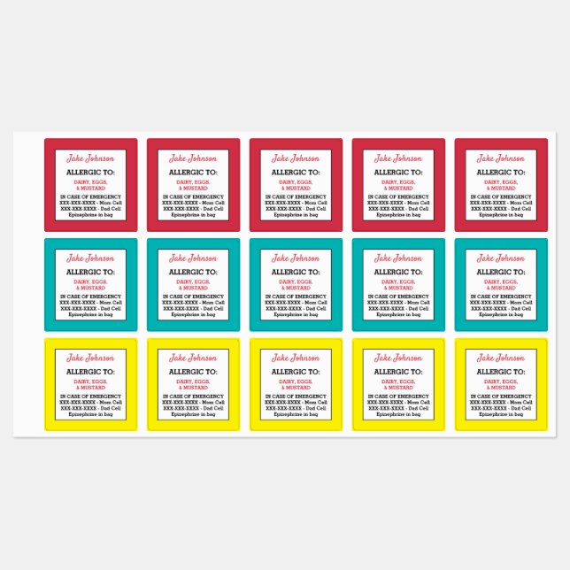 Medical Alert Kids Allergy Alert School Daycare (Sheet)