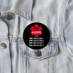 Medical Alert Series Allergies Personalise 7.5 Cm Round Badge