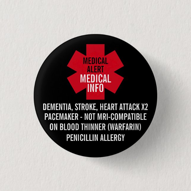 Medical Alert Series Medical Info Personalize 3 Cm Round Badge (Front)