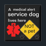 Medical alert service dog lives here magnet<br><div class="desc">Perfect for spaces such  as apartments and dorms where people should be aware the dog present is okay.   Attempting to pass a pet off as a service animal is illegal and immoral.  Please do not use my products to do so.</div>