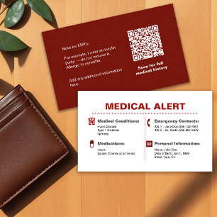 Medical Alert Wallet Card Custom Emergency Info