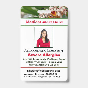 Medical Allergy Alert Emergency Photo Custom ID  Badge