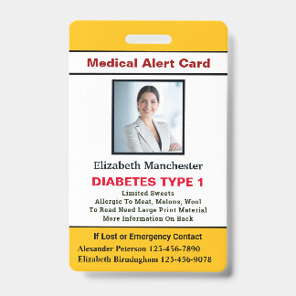 Medical Allergy Alert Emergency Photo Custom ID Badge