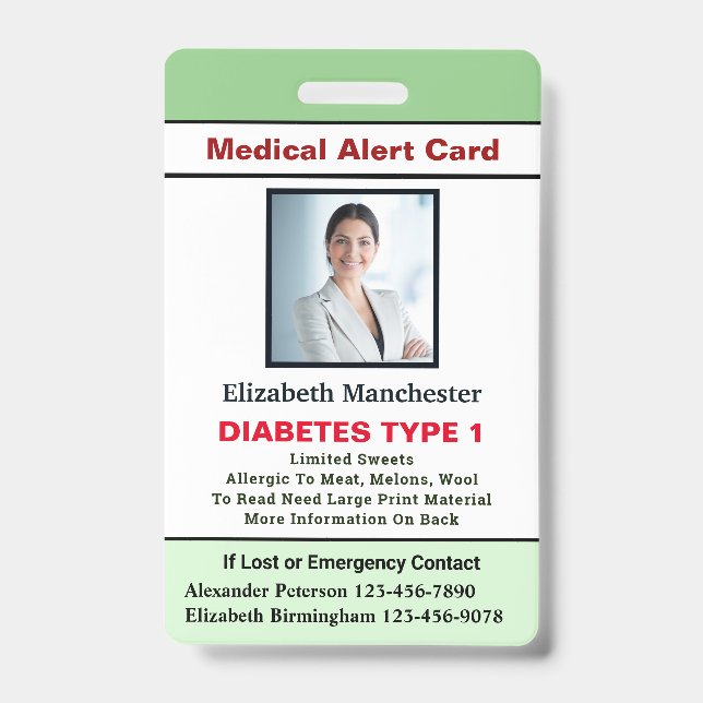 Medical Allergy Alert Emergency Photo Custom ID Badge (Front)